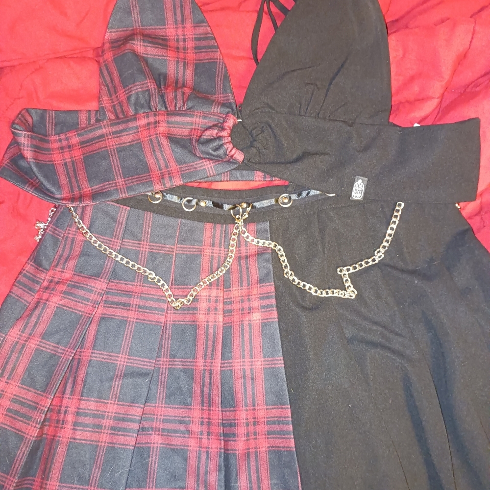 Tartan O-ring top and skirt set